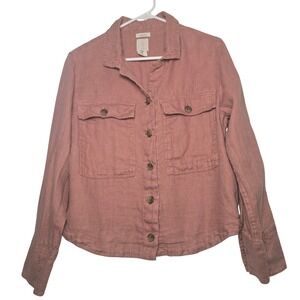 Joie 100% Linen Utility Jacket MED Blush Pink Button Front Lightweight Shacket